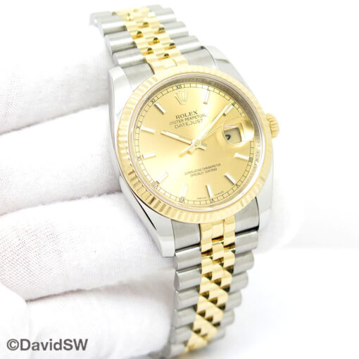 Rolex 116233 Datejust 18K/SS with Champagne Stick Dial on Jubilee