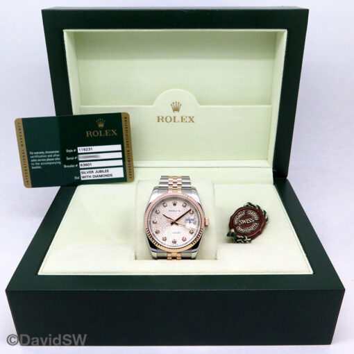 Rolex 116231 Datejust 18K/SS with Silver Rolex Motif Diamond Dial on Jubilee - Image 2