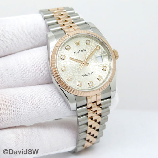 Rolex 116231 Datejust 18K/SS with Silver Rolex Motif Diamond Dial on Jubilee