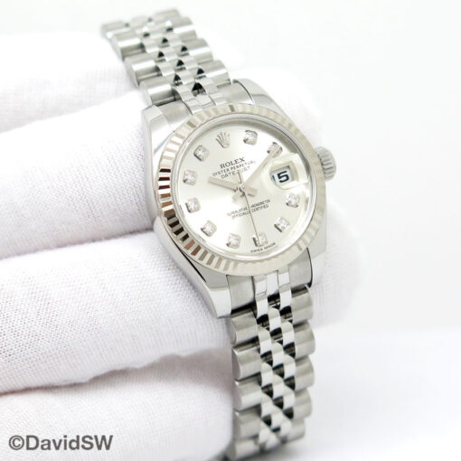 Rolex 179174 Datejust with Silver Diamond Dial on Jubilee