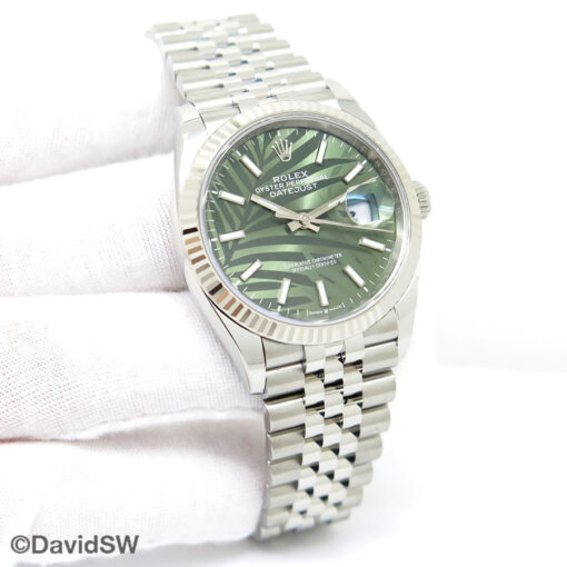 Rolex 126234 Datejust with Olive Green Palm Motif Dial on Jubilee