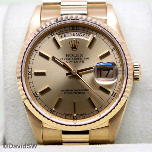 Rolex 18238 Day Date 18K Yellow Gold with Champagne Stick Dial - Image 3