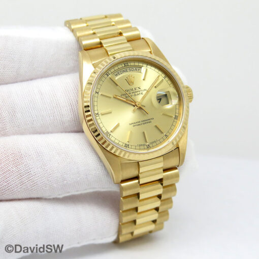 Rolex 18238 Day Date 18K Yellow Gold with Champagne Stick Dial