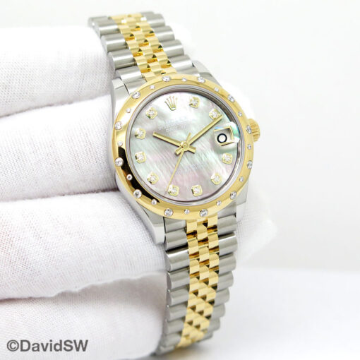 Rolex 278343RBR Datejust 18K/SS with Black Mother of Pearl Diamond Dial and Diamond Bezel on Jubilee