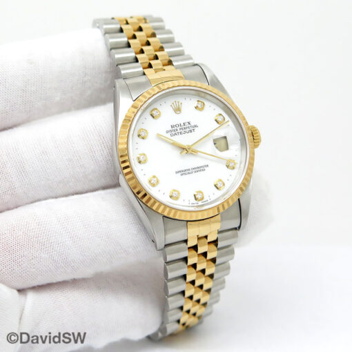 Rolex 16233 Datejust 18K/SS with White Diamond Dial on Jubilee