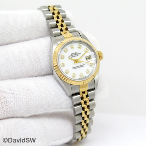 Rolex 69173 Datejust 18K/SS with White Diamond Dial on Jubilee