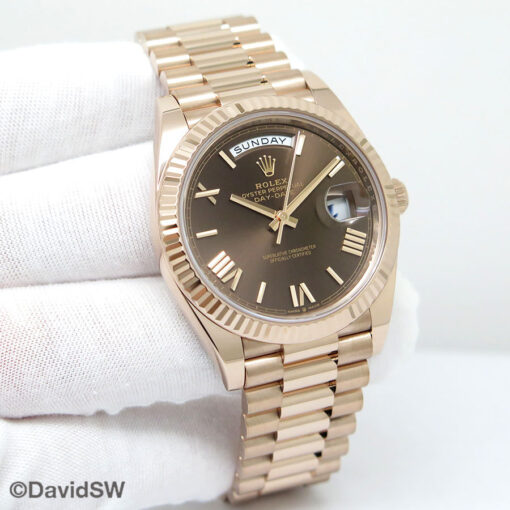 Rolex 228235 Day Date 40 18K Rose Gold with Chocolate Roman Dial