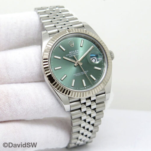 Rolex 126334 Datejust 41 with Mint Green Stick Dial on Jubilee