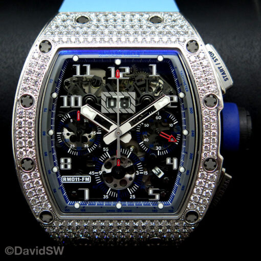 Richard Mille RM011 Felipe Massa Flyback Chronograph NTPT Carbon 18K White Gold Full Diamond Limited Edition - Image 4