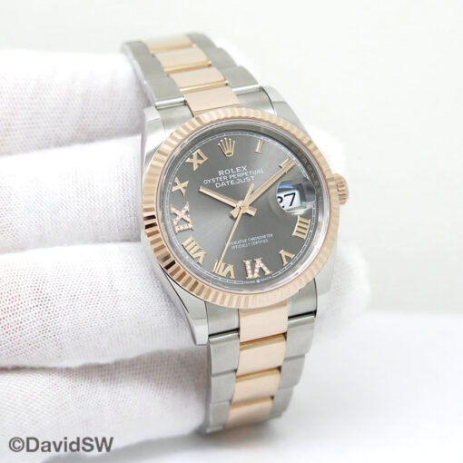 Rolex 126231 Datejust 18K/SS with Slate Roman Diamond VI, IX Dial on Oyster