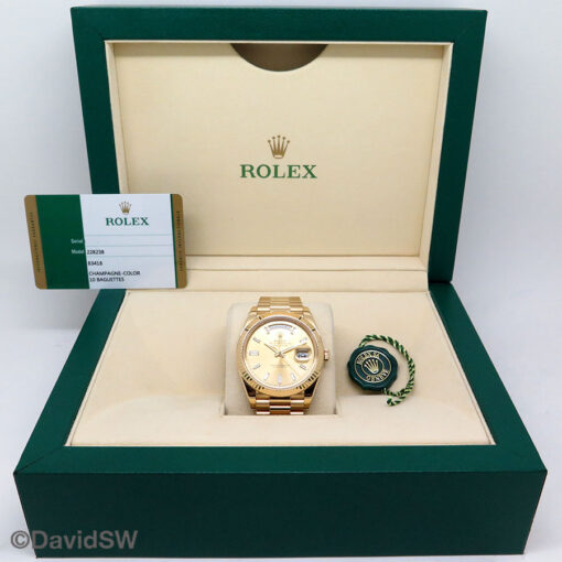 Rolex 228238 Day Date 40 18K Yellow Gold with Champagne Baguette Diamond Dial - Image 2