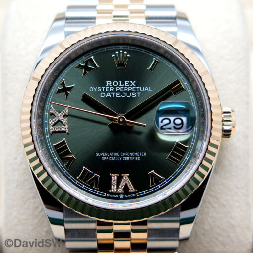 Rolex 126233 Datejust 18K/SS with Olive Green Roman Diamond VI/IX Dial on Jubilee - Image 3