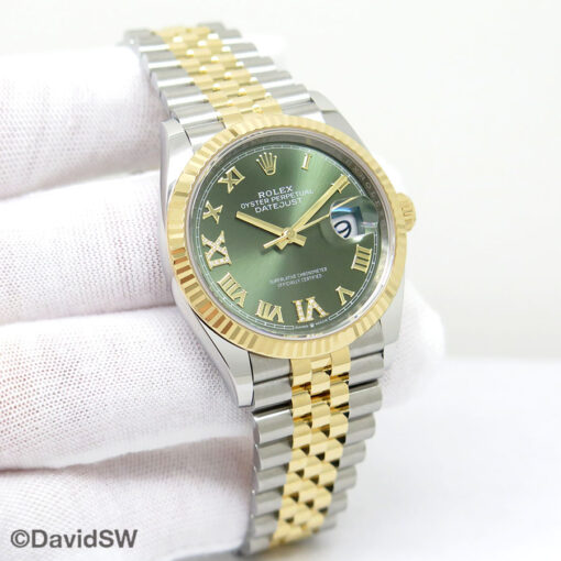 Rolex 126233 Datejust 18K/SS with Olive Green Roman Diamond VI/IX Dial on Jubilee