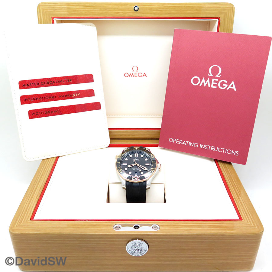 Omega Seamaster Diver 300m 18K Rose/SS with Black Dial on Strap - Image 2