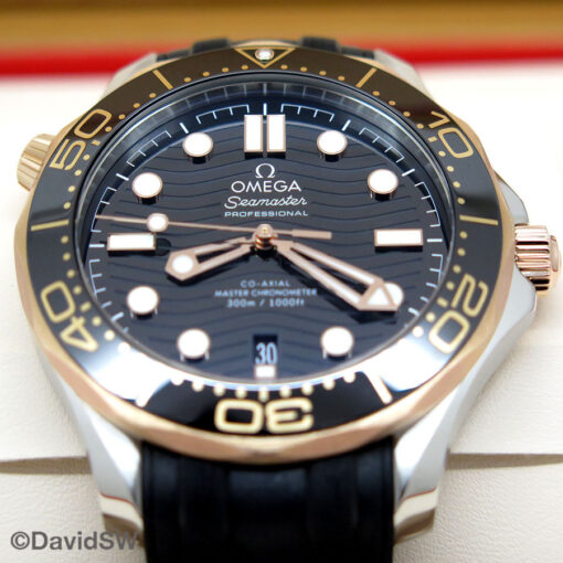 Omega Seamaster Diver 300m 18K Rose/SS with Black Dial on Strap - Image 3