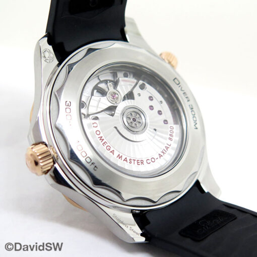 Omega Seamaster Diver 300m 18K Rose/SS with Black Dial on Strap - Image 4