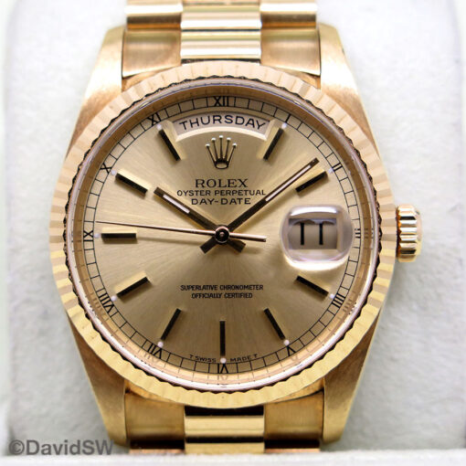 Rolex 18238 Day Date 18K Yellow Gold with Champagne Stick Dial - Image 3