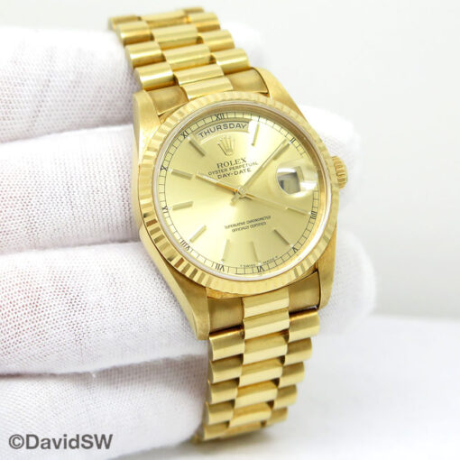 Rolex 18238 Day Date 18K Yellow Gold with Champagne Stick Dial