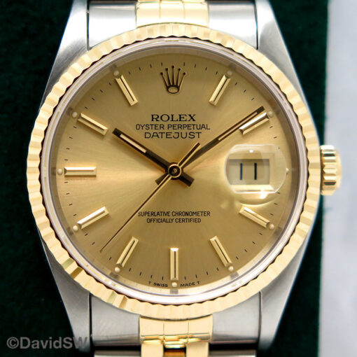 Rolex 16233 Datejust 18K/SS with Champagne Stick Dial on Jubilee - Image 3