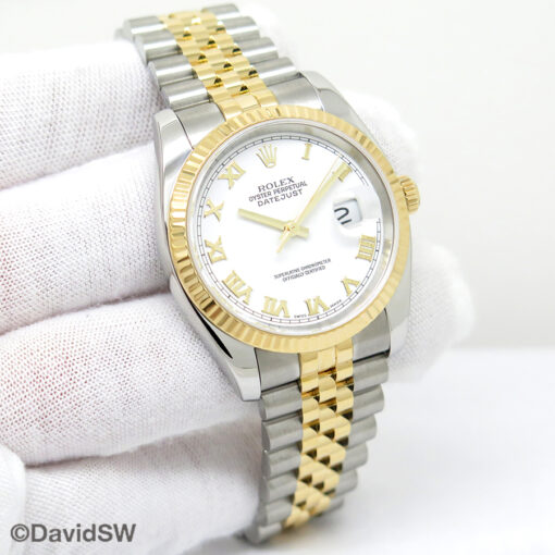 Rolex 116233 Datejust 18K/SS with White Roman Dial on Jubilee