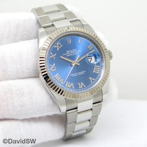Rolex 126334 Datejust 41 with Azzurro Blue Roman Dial on Oyster
