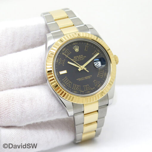 Rolex 116333 Datejust II 18K/SS with Dark Grey Black Roman Dial on Oyster