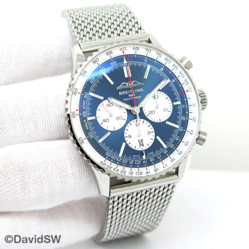 Breitling AB0137 Blue Navitimer B01 Chronograph 46mm on Mesh Bracelet