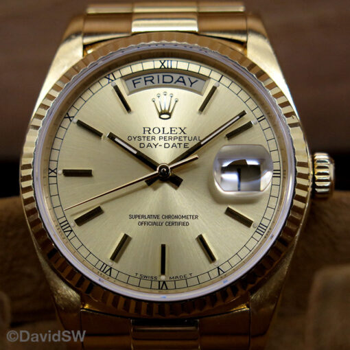 Rolex 18038 Day Date 18K Yellow Gold with Champagne Stick Dial - Image 3