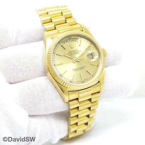 Rolex 18038 Day Date 18K Yellow Gold with Champagne Stick Dial