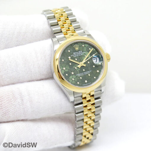 Rolex 278243 Datejust 18K/SS with Olive Green Diamond Floral Motif Dial on Jubilee