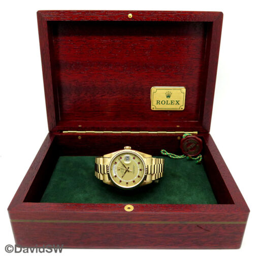 Rolex 18238 Day Date 18K Yellow Gold with Champagne Diamond String Ruby Dial - Image 2
