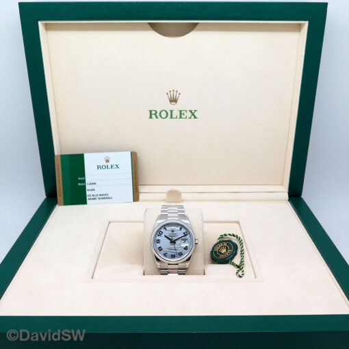 Rolex 118206 Day Date Platinum with Ice Blue Wave Arabic Dial - Image 2