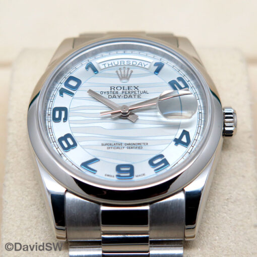 Rolex 118206 Day Date Platinum with Ice Blue Wave Arabic Dial - Image 3