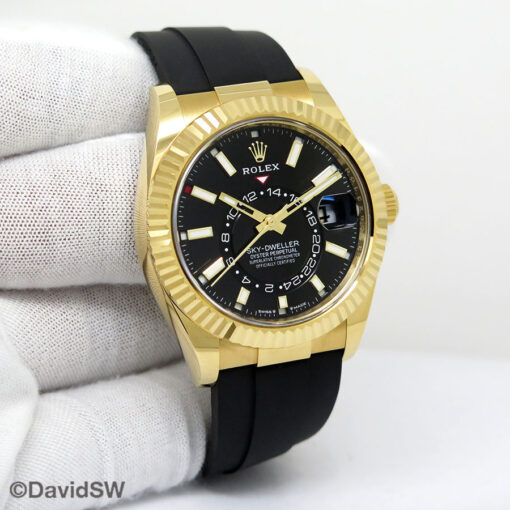 Rolex 336238 Skydweller 18K Yellow Gold with Black Dial on Oysterflex