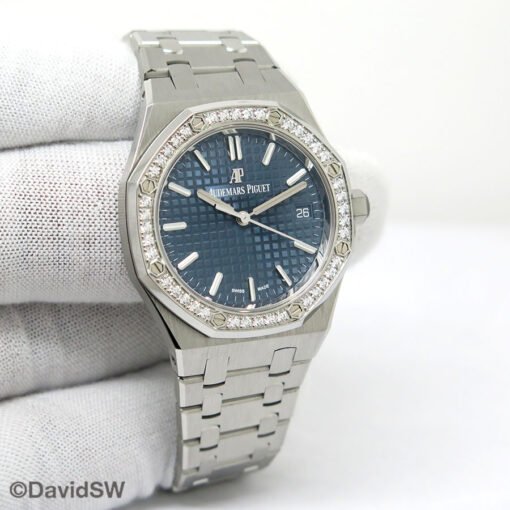 Audemars Piguet 77451ST Royal Oak 34mm Automatic with Blue Dial and Diamond Bezel