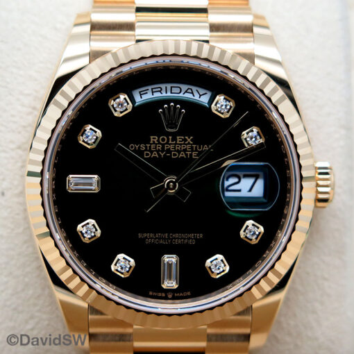 Rolex 128238 Day Date 18K Yellow Gold with Green Ombre Baguette and Diamond Dial - Image 3