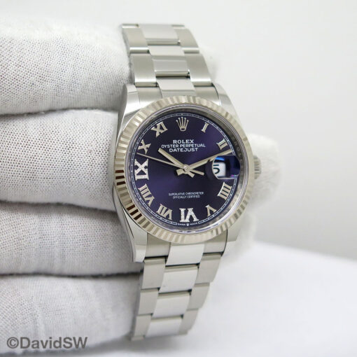 Rolex 126234 Datejust with Aubergine Roman Diamond “VI” and “IX” Dial on Oyster