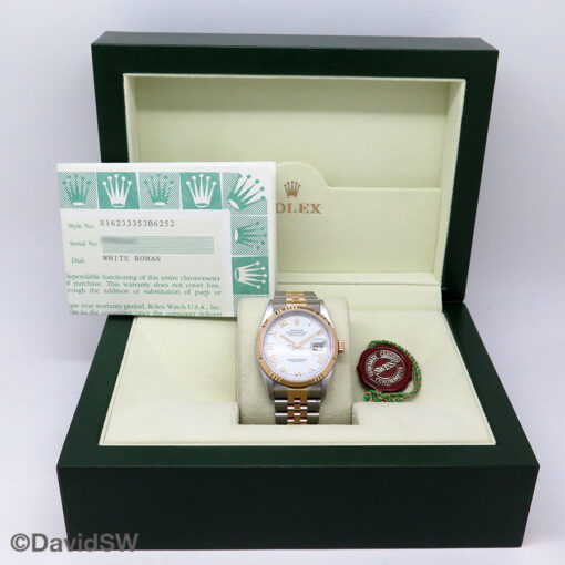 Rolex 16233 Datejust 18K/SS with White Roman Dial on Jubilee - Image 2