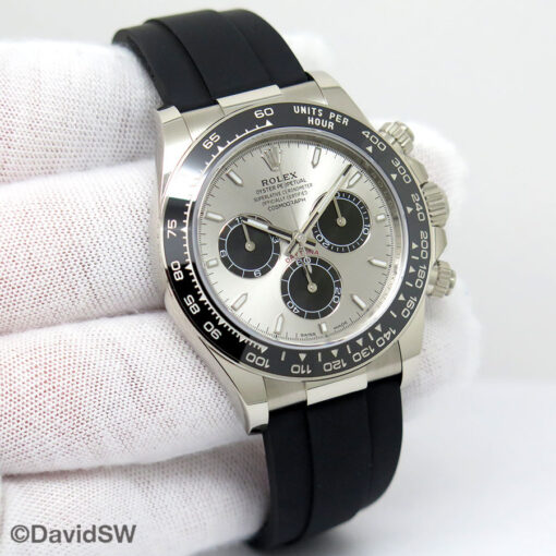 Rolex 126519LN Cosmograph Daytona 18K White Gold with Steel Dial on Oysterflex