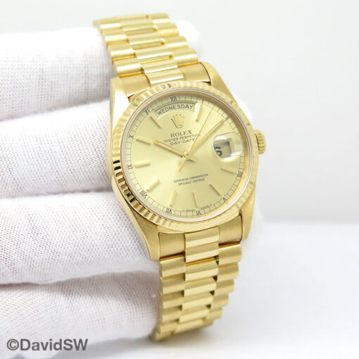 Rolex 18238 Day Date 18K Yellow Gold with Champagne Stick Dial