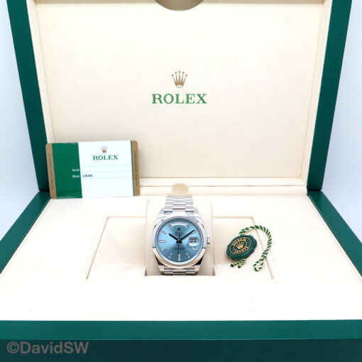 Rolex 228206 Day Date 40 Platinum with Ice Blue Baguette Diamond Dial - Image 2