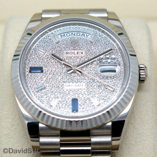 Rolex 228239 Day Date 40 18K White Gold with Pave Diamond & Sapphire Dial - Image 3