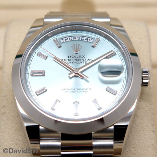 Rolex 228206 Day Date 40 Platinum with Ice Blue Baguette Diamond Dial - Image 3
