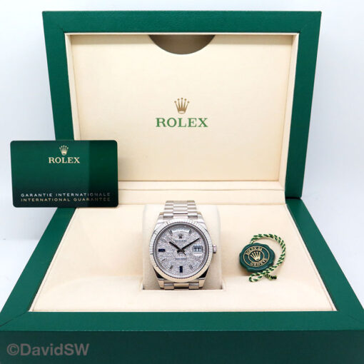 Rolex 228239 Day Date 40 18K White Gold with Pave Diamond & Sapphire Dial - Image 2