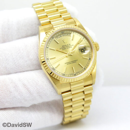 Rolex 18238 Day Date 18K Yellow Gold with Champagne Stick Dial