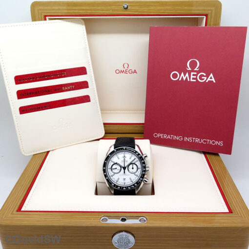 Omega Speedmaster Racing Chronograph with Silver Dial on Leather - Image 2