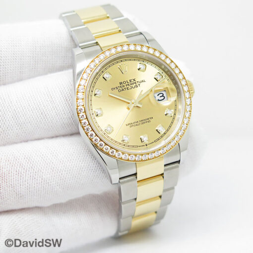 Rolex 126283RBR Datejust 18K/SS with Champagne Diamond Dial and Diamond Bezel on Oyster