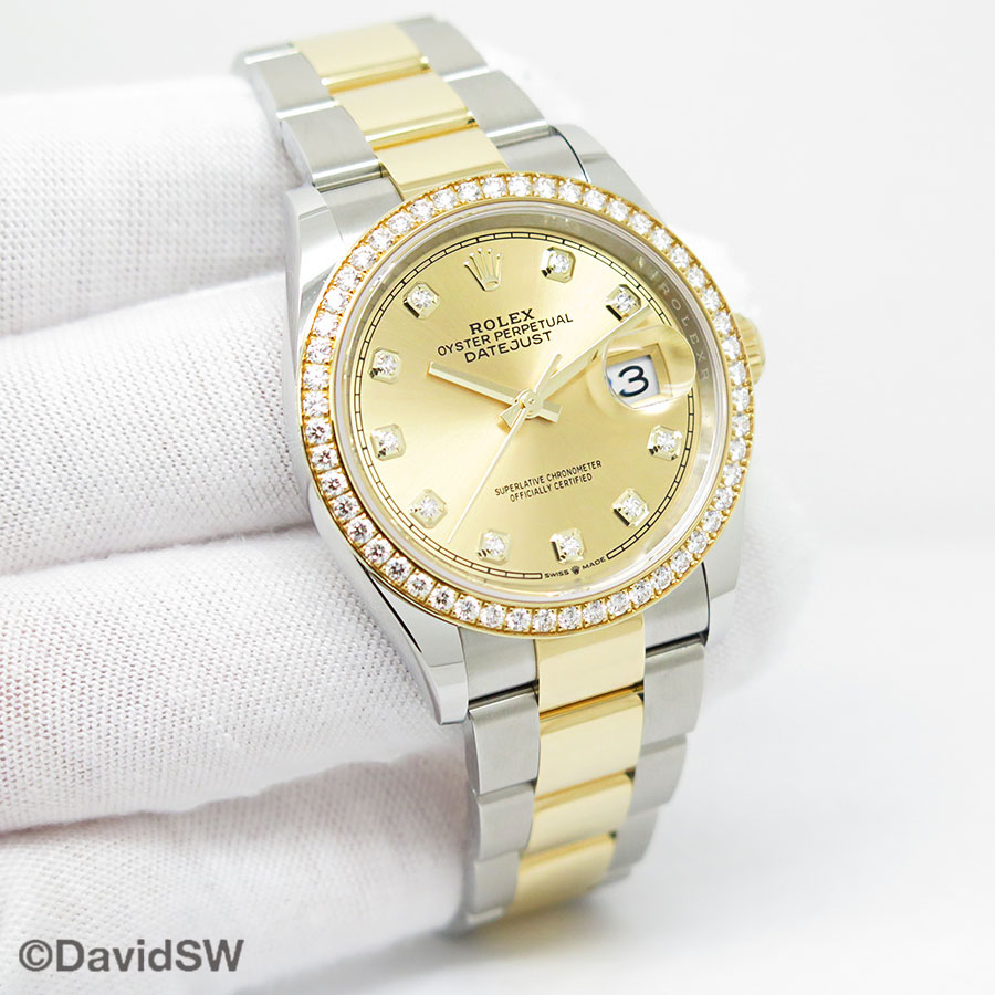 Rolex 126283RBR Datejust 18K/SS with Champagne Diamond Dial and Diamond Bezel on Oyster