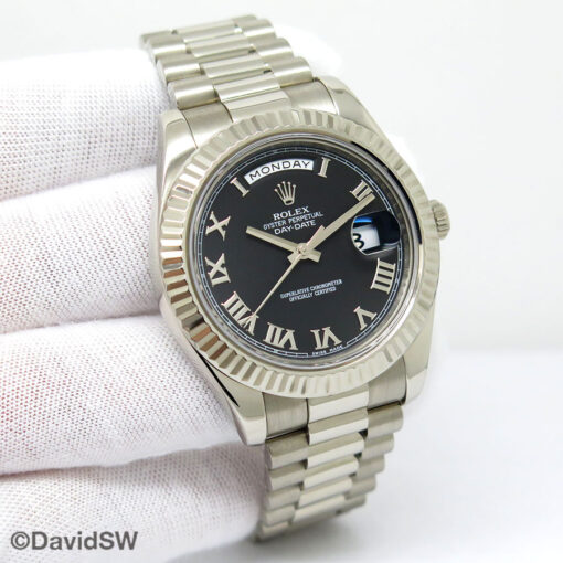 Rolex 218239 Day Date II 18K White Gold with Black Roman Dial