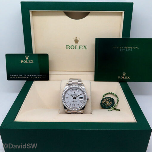 Rolex 228349RBR Day Date 40 18K White Gold with Meteorite Baguette Diamond Dial and Diamond Bezel - Image 2